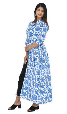 Blue Saganeri Hand Block Print Pure Cotton Kurti  2