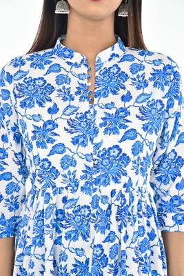 Blue Saganeri Hand Block Print Pure Cotton Kurti  4