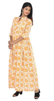 Yellow Handblock Print Pure Cotton Kurti 3