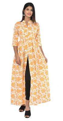 Yellow Handblock Print Pure Cotton Kurti 4