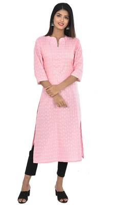 Pink Embroidered Pure Cotton Jaipuri Kurti 1