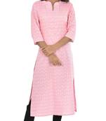 Pink Embroidered Pure Cotton Jaipuri Kurti