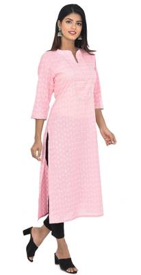 Pink Embroidered Pure Cotton Jaipuri Kurti 3