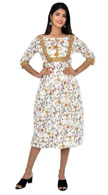 Golden Color Dress Pure Cotton Saganeri Print 1