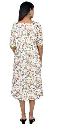 Golden Color Dress Pure Cotton Saganeri Print 2