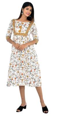 Golden Color Dress Pure Cotton Saganeri Print 3