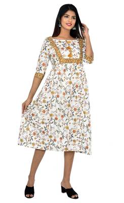 Golden Color Dress Pure Cotton Saganeri Print 4