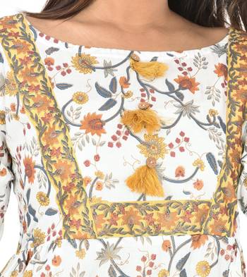 Golden Color Dress Pure Cotton Saganeri Print 5