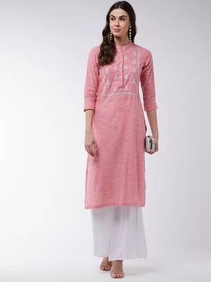 Pink printed cotton kurtis 1