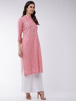 Pink printed cotton kurtis 2