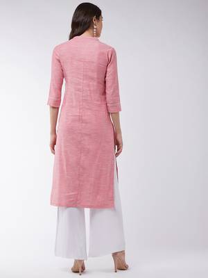 Pink printed cotton kurtis 3