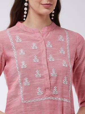 Pink printed cotton kurtis 4
