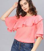 Orange printed polyester kurtis