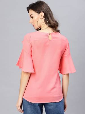 Orange printed polyester kurtis 3