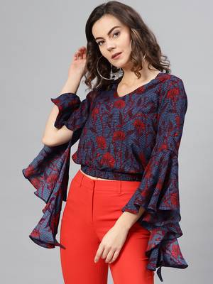 Blue printed polyester kurtis 1