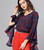 Blue printed polyester kurtis