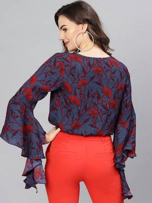 Blue printed polyester kurtis 3