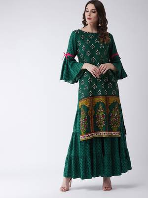 Green printed rayon kurtis 1