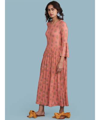 Round_Neck 3/4 Sleeve Printed Long Dress 2