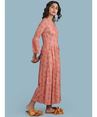 Round_Neck 3/4 Sleeve Printed Long Dress 3