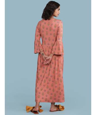 Round_Neck 3/4 Sleeve Printed Long Dress 4