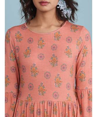Round_Neck 3/4 Sleeve Printed Long Dress 5