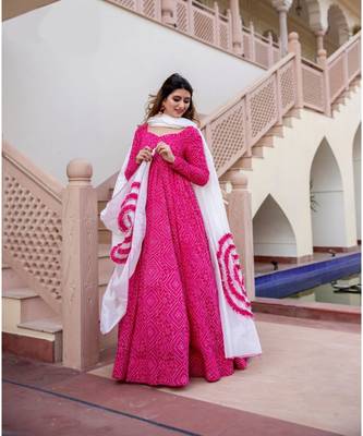 Pigment and foil work Gown with Dupatta 1