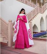 Pigment and foil work Gown with Dupatta