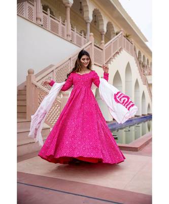 Pigment and foil work Gown with Dupatta 2