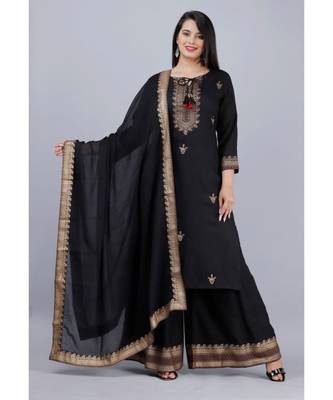 rayon embroidered ethnic kurti plazo with dupatta 1