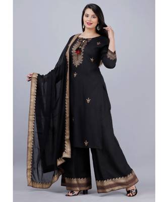 rayon embroidered ethnic kurti plazo with dupatta 3