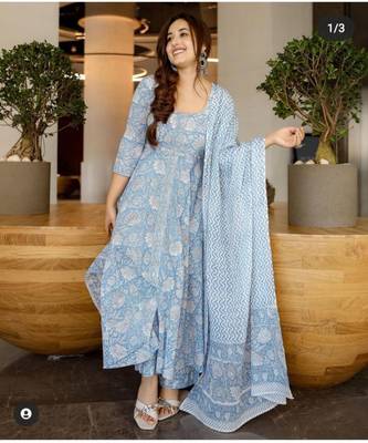 cotton BLOCK print ethnic kurti plazo with dupatta 2