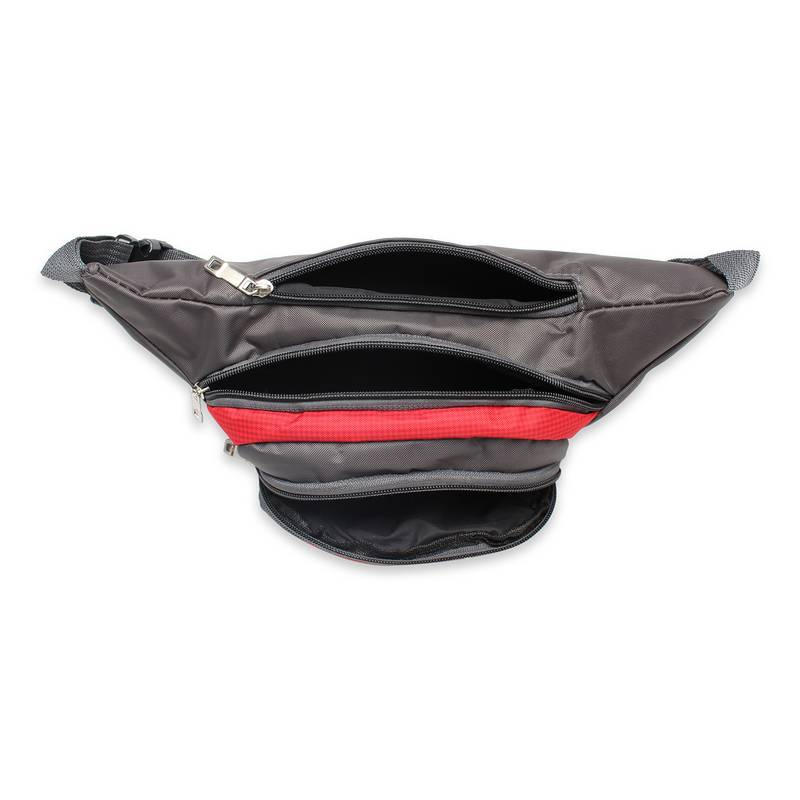 NFI essentials Waist Pack Travel Handy Hiking Zip Pouch Document Money Phone Belt Sport Bag Bum Bag Men and Women (Red)