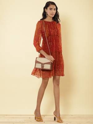 Round Neck Full Sleeves Printed Short Dress 3