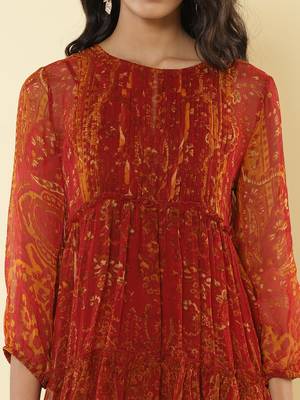 Round Neck Full Sleeves Printed Short Dress 6