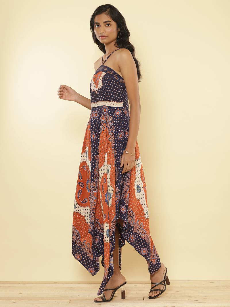 Halter Neck Printed Long Dress