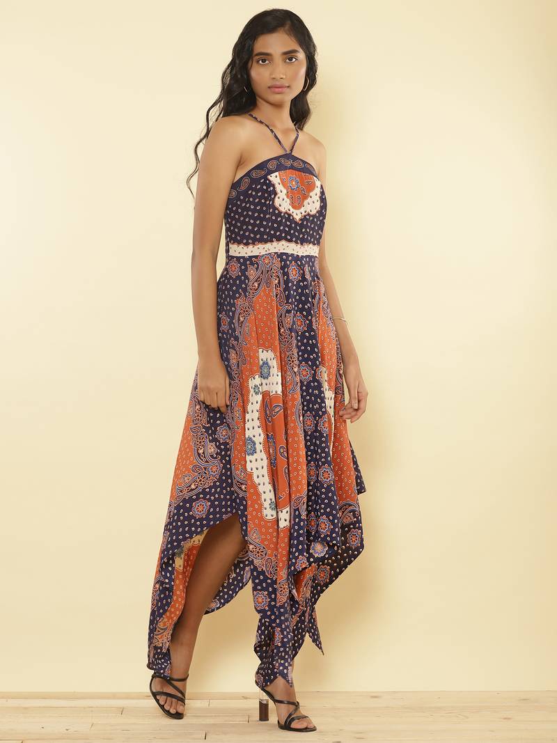 Halter Neck Printed Long Dress