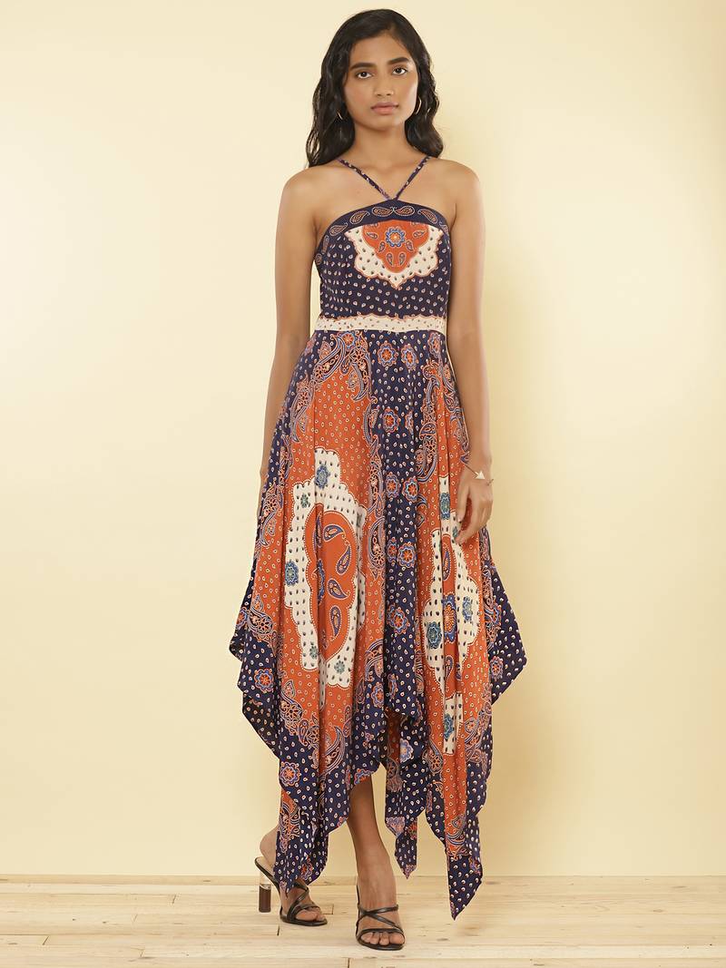 Halter Neck Printed Long Dress