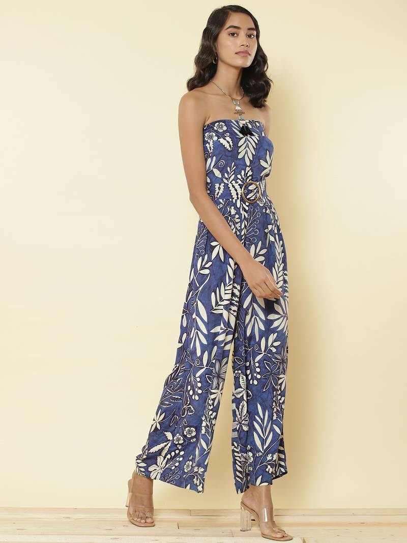 Blue Floral Off Shoulder Jumpsuit