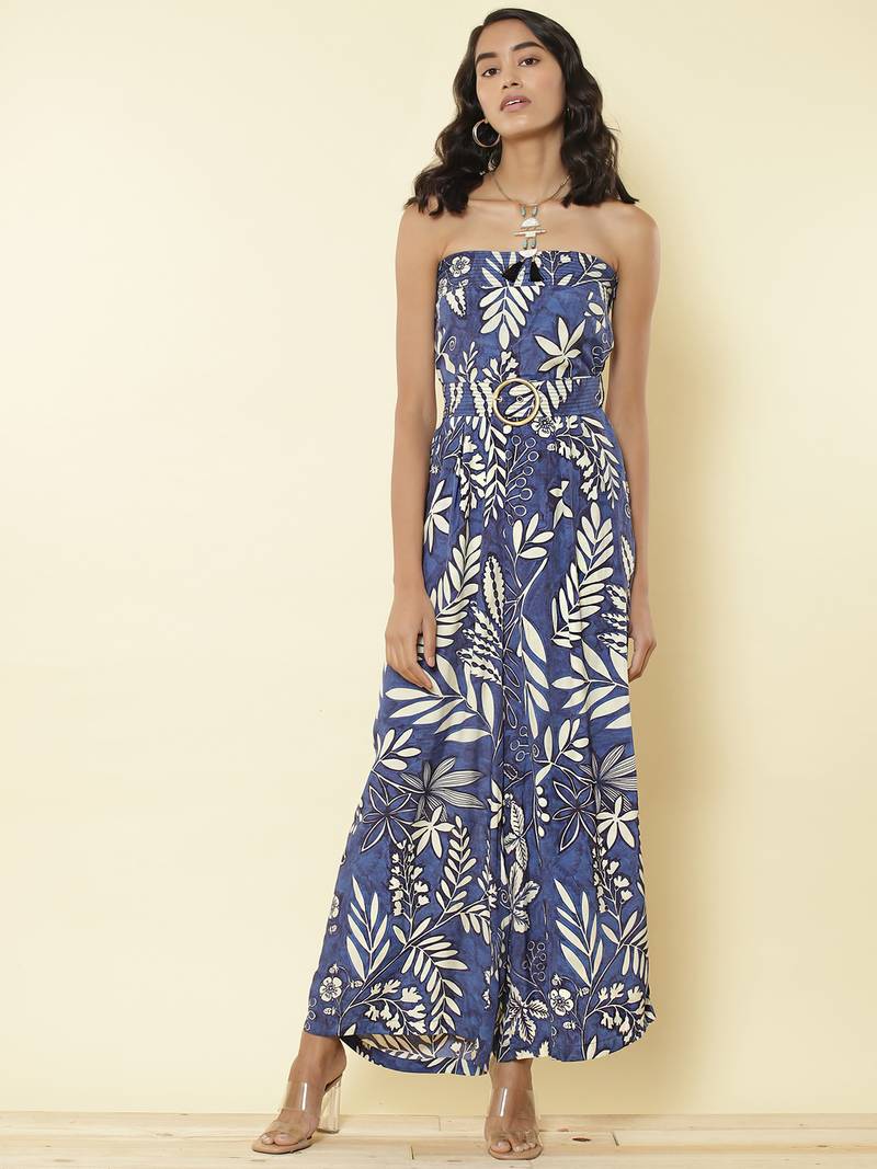 Blue Floral Off Shoulder Jumpsuit