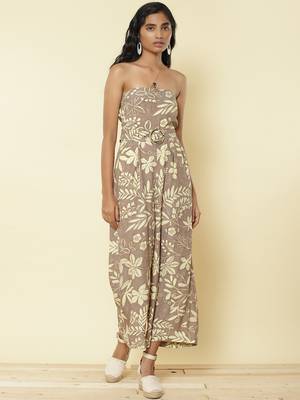 Grey Floral Off Shoulder Jumpsuit 1