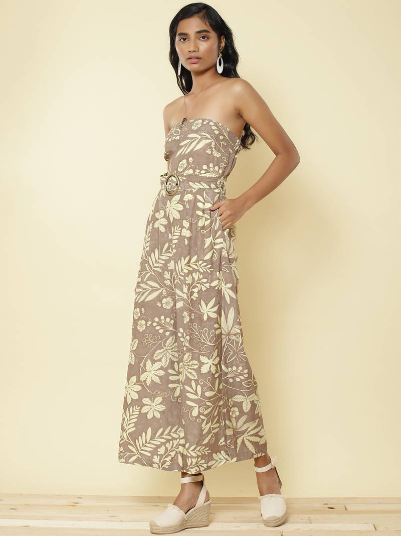 Grey Floral Off Shoulder Jumpsuit