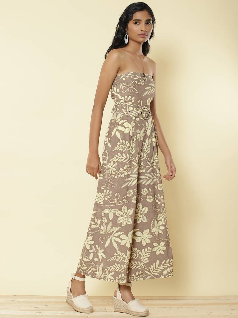 Grey Floral Off Shoulder Jumpsuit