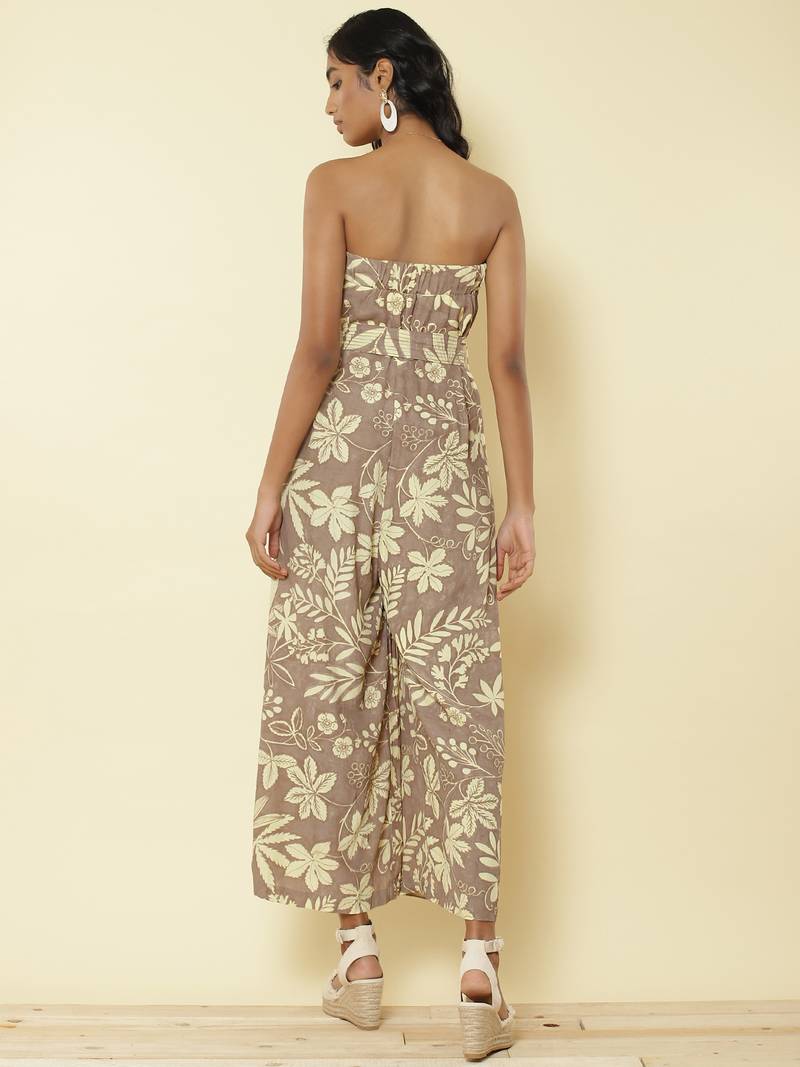 Grey Floral Off Shoulder Jumpsuit