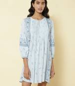 Round Neck 3/4Th Sleeves Printed Short Dress