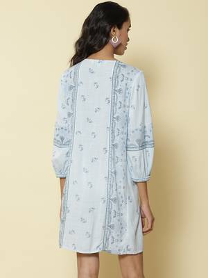 Round Neck 3/4Th Sleeves Printed Short Dress 5