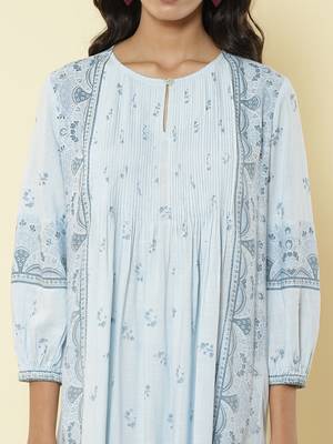 Round Neck 3/4Th Sleeves Printed Short Dress 6