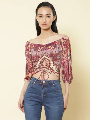 Sweetheart Neck Half Sleeves Printed Short Top 2