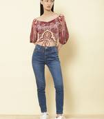 Sweetheart Neck Half Sleeves Printed Short Top