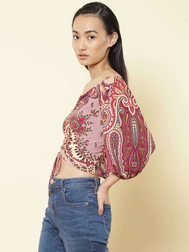 Sweetheart Neck Half Sleeves Printed Short Top